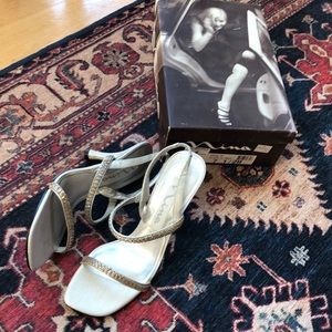 Silver beaded high heel sandals